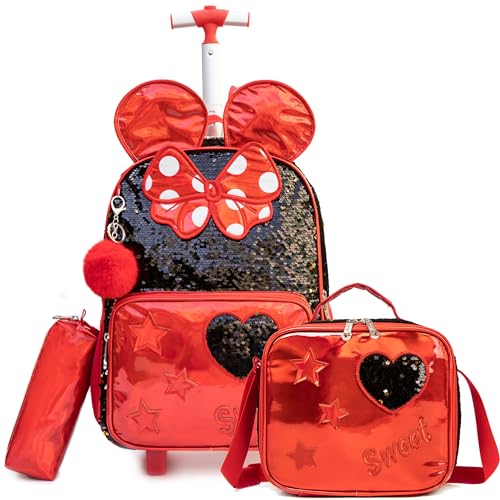 HTgroce Rucksäcke Mädchen Schultaschen Trolley, Trolley Rucksack mit Lunchtasche Federmäppchen Schultaschen-Sets Rucksack School Bag Trolley Mädchen von HTgroce