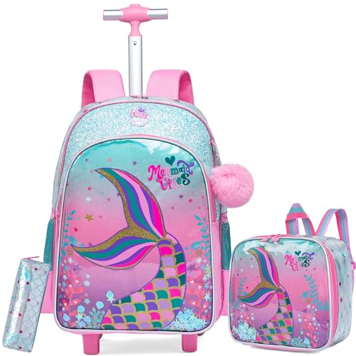 HTgroce Rucksäcke Mädchen Schultaschen Trolley, Trolley Rucksack mit Lunchtasche Federmäppchen Schultaschen-Sets Rucksack School Bag Trolley Mädchen von HTgroce