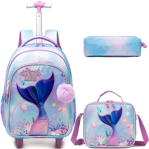 HTgroce Rucksäcke Mädchen Schultaschen Trolley, Trolley Rucksack mit Lunchtasche Federmäppchen Schultaschen-Sets Rucksack School Bag Trolley Mädchen von HTgroce