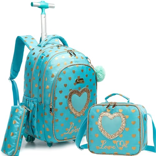 HTgroce Schulranzen Mädchen Schultasche mit Rollen Rucksack Trolley Rucksack mit Rollen Schulranzen mit Rollen für Mädchen Trolley Kinder Mädchen Rucksäcke Kinder Schultasche-Set. von HTgroce