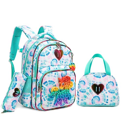 HTgroce Schulranzen Mädchen Set 3 Teilig Pop Push It Schultasche Mädchen 1. klasse einhorn rucksack mädchen Pop Bubble Anti Stress Schulranzen von HTgroce