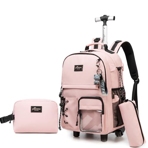 HTgroce Schulranzen Mit Rollen, Schulranzen Trolley Mädchen School Bag Trolley Kinder Trolley Mädchen von HTgroce