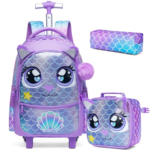 HTgroce Schulranzen Mit Rollen Schulranzen Trolley Mädchen Einhorn Rucksack Mit Rollen Rolling Backpack School Bag Trolley Grundschüle Kinderkoffer ab 6 Jahren von HTgroce