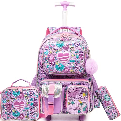 HTgroce Schulranzen Trolley Mädchen Kinder Schulranzen Mit Rollen Schulrucksack Reisetasche mit Rollen von HTgroce
