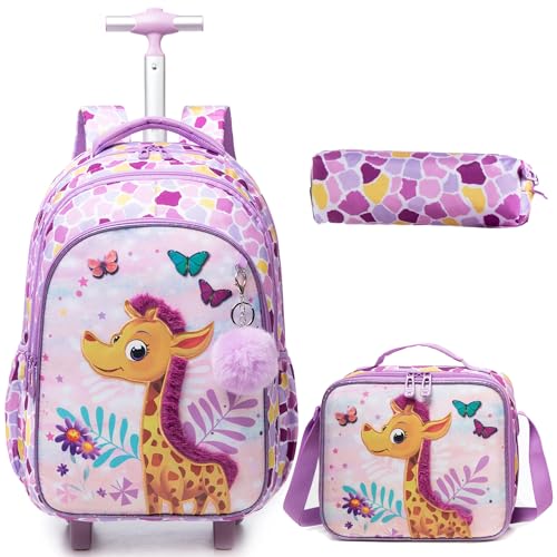 HTgroce Schulranzen Trolley Mädchen Kinder Schulranzen Mit Rollen Trolley Schulranzen Rucksack Schulrucksack Trolley Schultrolley Schulranzen Mädchen Girls School Bag Trolley von HTgroce