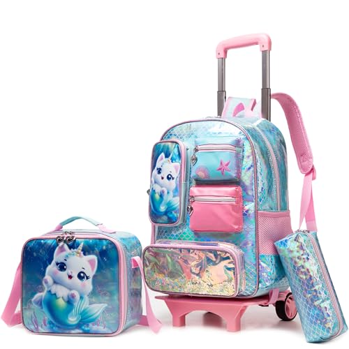 HTgroce Schulranzen Trolley Mädchen Kindertrolley Niedlich Rucksack Kinderkoffer Rucksack School Trolley Bag von HTgroce