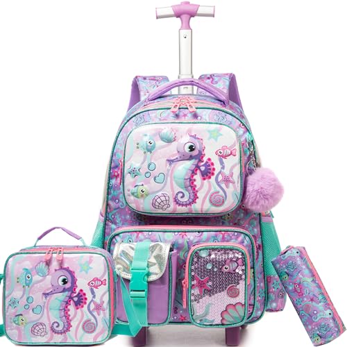 HTgroce Schulranzen Trolley Mädchen Meerjungfrau Rolling Backpack for Girls Einhorn Rucksack Mit Rollen 2. klasse von HTgroce