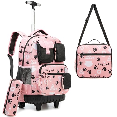 HTgroce Schulranzen Trolley Mädchen Rolling Backpack for Girls Rucksack Mit Rollen Schulrucksack Zum Ziehen 5. klasse von HTgroce