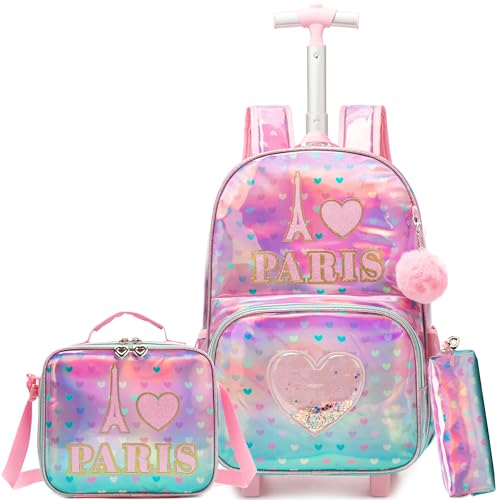 HTgroce Schulranzen mit Rollen Kinderrucksack mit Rollen Kinder Trolley Kindergarten Schulranzen Trolleytasche Mädchen von HTgroce