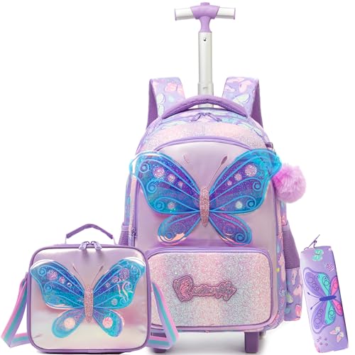 HTgroce Schulranzen mit Rollen Kinderrucksack mit Rollen Kinder Trolley Kindergarten Schulranzen Trolleytasche Mädchen von HTgroce