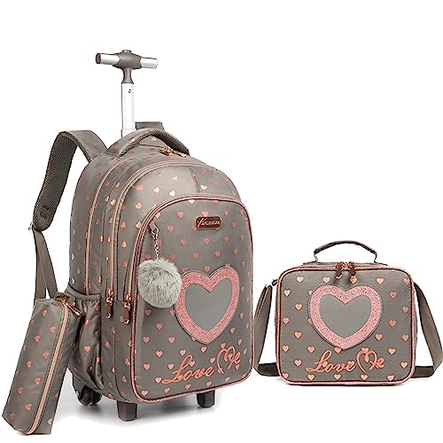 HTgroce Schulranzen mit Rollen für Mädchen, Kinderrucksack mit Rollen Trolley Schulrucksack für Mädchen,Schultrolley Rucksäcke Kinder Schulrucksack Schultasche mit Rollen von HTgroce