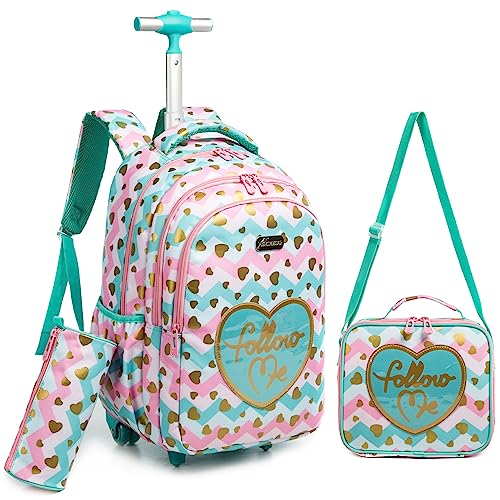 HTgroce Schulranzen mit Rollen für Mädchen, Kinderrucksack mit Rollen Trolley Schulrucksack für Mädchen,Schultrolley Rucksäcke Kinder Schulrucksack Schultasche mit Rollen von HTgroce