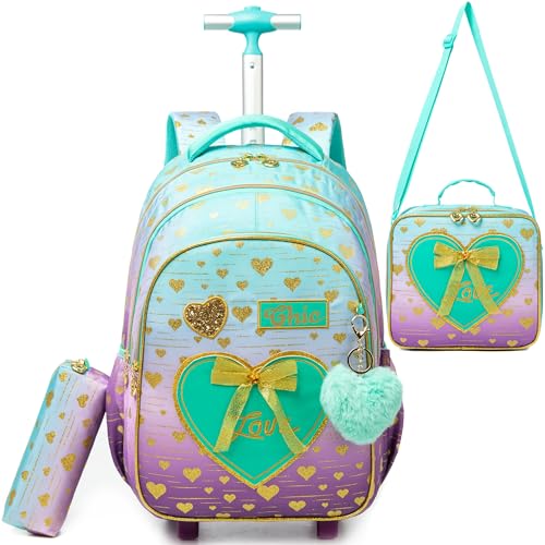 HTgroce Schulranzen mit Rollen für Mädchen, Kinderrucksack mit Rollen Trolley Schulrucksack für Mädchen 1 klasse Schultrolley Rucksäcke Kinder Schulrucksack Schultasche mit Rollen von HTgroce