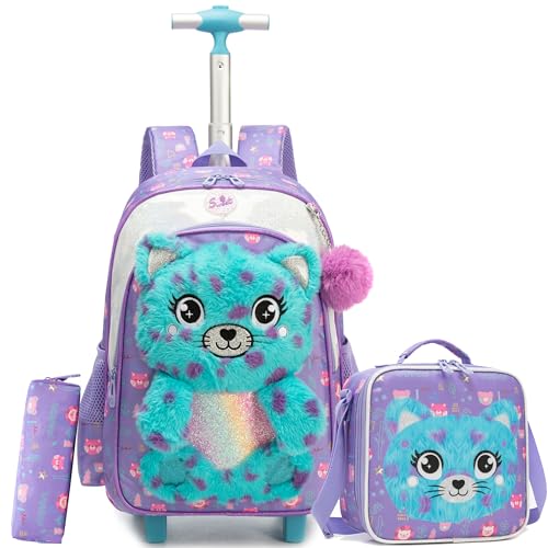 HTgroce Schulranzen mit Rollen für Mädchen Trolley Kinder Schultasche Kinder Trolley Mädchen von HTgroce