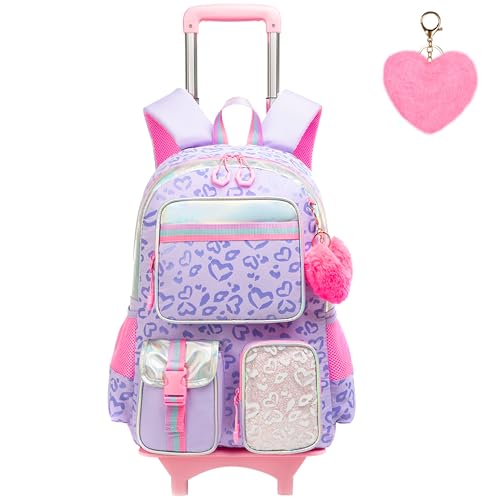 HTgroce Schulranzen mit Rollen für Mädchen Trolley Rucksack schultrolleys Schulrucksack Kinderkoffer Rolling Backpack von HTgroce