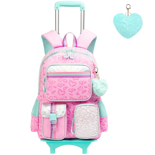 HTgroce Schulranzen mit Rollen für Mädchen Trolley Rucksack schultrolleys Schulrucksack Kinderkoffer Rolling Backpack von HTgroce