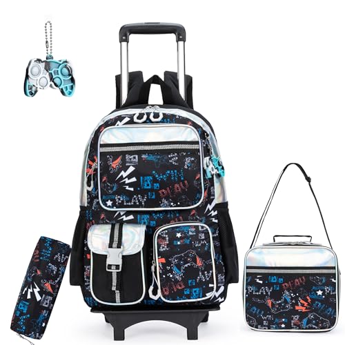 HTgroce Schultasche Jungen Trolley,Schultasche Jungen Trolley Schulranzen Mit Rollen Für Jungen School Bag Trolley von HTgroce