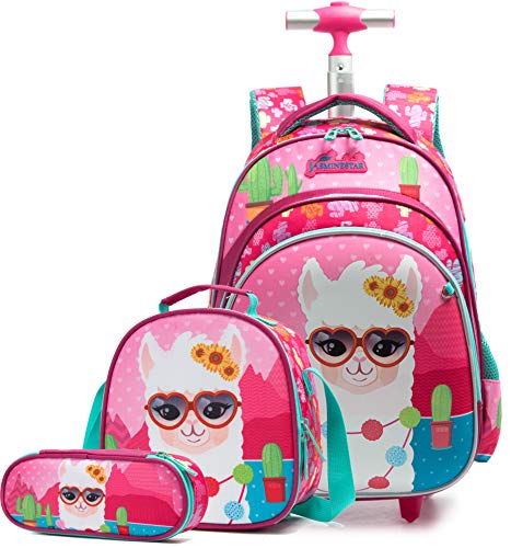 HTgroce Süßes Alpaka Schulranzen Rucksack Trolley mit Rollen für Kinder Mädchen Nylon Kinder Schultrolley Geeignet für Schule und Reise mit Essensbeutel und Federmäppchen. von HTgroce