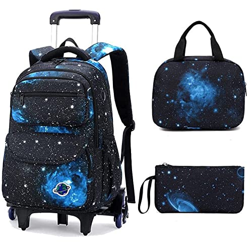 HTgroce Trolley Rucksack Jungen Sternenhimmel Rucksack Schultasche mit Rollen,Trolley Schultasche mit Rollen für Stifttasche und Tragetasche Die Perfekte Wahl für Schule. von HTgroce