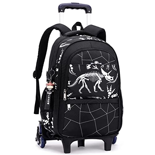 HTgroce Trolley Rucksack Kinder Jungen Mädchen,Dinosaurier Kinder Trolley Schultasche mit Rollen Rucksack Schultrolley 17inch Rucksäcke Kinder Schulrucksack Schulranzen mit 6 Rollen Schultasche. von HTgroce