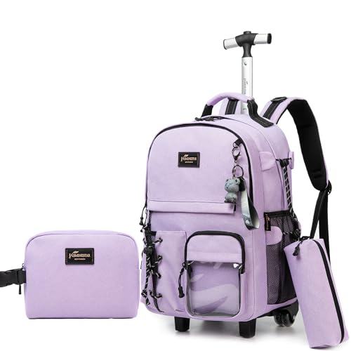 HTgroce Trolley Rucksack mit Teenager, Mädchen Rollrucksack, Reise und Schultasche auf Rollen, Lunchkorb und Federmäppchen von HTgroce