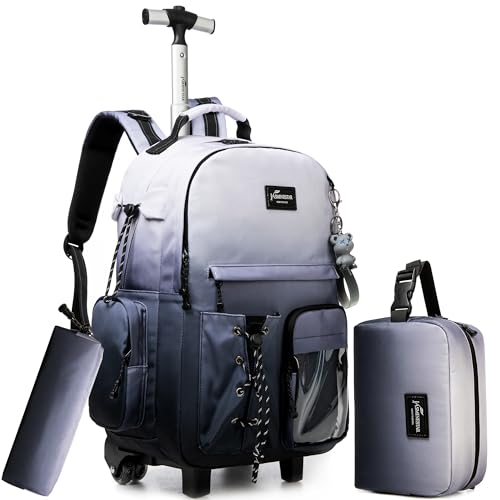 HTgroce Trolley Rucksack mit Teenager, Mädchen Rollrucksack School Backpack Trolley, Reise und Schultasche auf Rollen, Lunchkorb und Federmäppchen von HTgroce