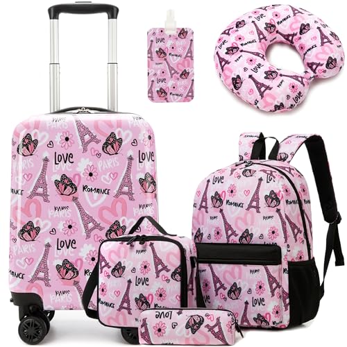 Handgepäck Koffer mit Schulranzen, Kids Luggage, Kindergepäck mit Rollen, Reisekoffer mit Teleskopgriff, Hartschalenkoffer für Kinder, Kindertrolley Mädchen Handgepäck Koffer mit Schulranzen, Kids Luggage, Kindergepäck mit Rollen, Reisekoffer mit Teleskopgriff, Hartschalenkoffer für Kinder, Kindertrolley Mädchen von HTgroce