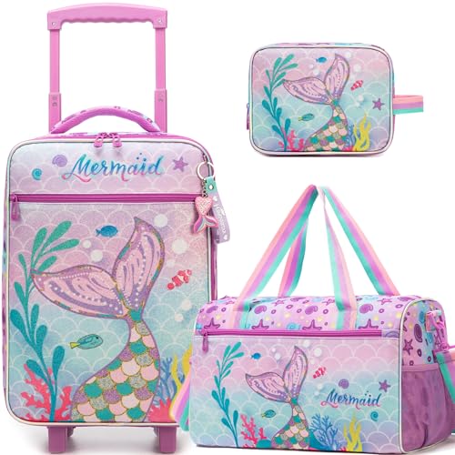 Kinderkoffer Set, Kinder Kabinentrolley mit Reisetasche Kinder, Nackenkissen & Gepäckanhänger, Handgepäck Koffer für Mädchen Kinderkoffer Set, Kinder Kabinentrolley mit Reisetasche Kinder, Nackenkissen & Gepäckanhänger, Handgepäck Koffer für Mädchen von HTgroce