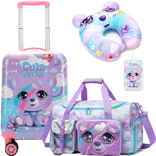 Kinderkoffer Set, Kindertrolley mit Reisetasche Kinder Mädchen, Nackenkissen & Gepäckanhänger, Kindergepäck mit Rollen, Handgepäck Reisekoffer Hartschalenkoffer für Mädchen Kinderkoffer Set, Kindertrolley mit Reisetasche Kinder Mädchen, Nackenkissen & Gepäckanhänger, Kindergepäck mit Rollen, Handgepäck Reisekoffer Hartschalenkoffer für Mädchen von HTgroce