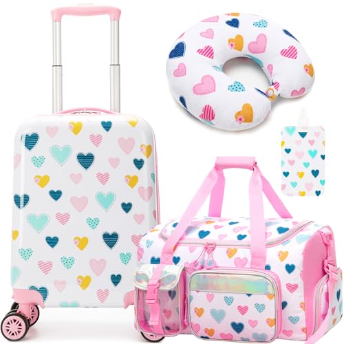 Kinderkoffer mit Kinder Duffle Bag, Kindertrolley mit Schwimmtasche Kinder, Nackenkissen & Gepäckanhänger, Kindergepäck mit Rollen, Handgepäck Reisekoffer Hartschalenkoffer für Mädchen Kinderkoffer mit Kinder Duffle Bag, Kindertrolley mit Schwimmtasche Kinder, Nackenkissen & Gepäckanhänger, Kindergepäck mit Rollen, Handgepäck Reisekoffer Hartschalenkoffer für Mädchen von HTgroce