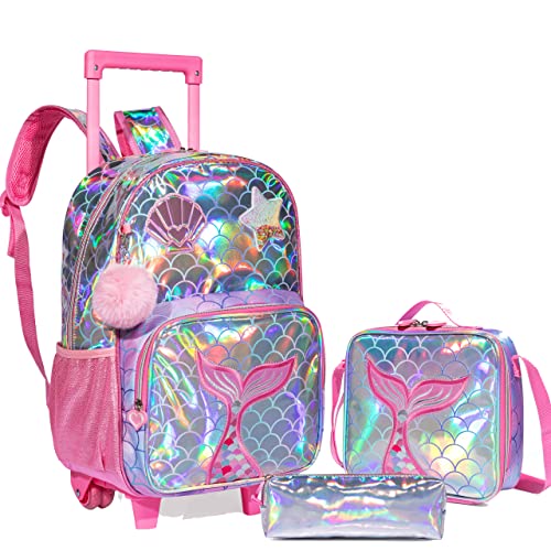 Meerjungfrau schulranzen mit rollen 1 klasse, Rucksack mit Rollen, Trolley Rucksack, Kinder Trolley Schultasche mit Rollen Rucksack Schultrolley Rucksäcke Kinder Schulrucksack Schulranzen mit Rollen von HTgroce