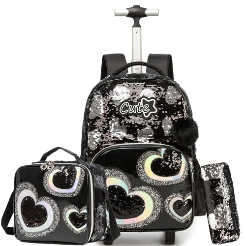Rucksack Mit Rollen Kinder Rucksack mit Rädern 3 in 1 Schulranzen Trolley Set Schultasche mit Mittagessen Trolley Handgepäck Rucksack mit Rädern von HTgroce