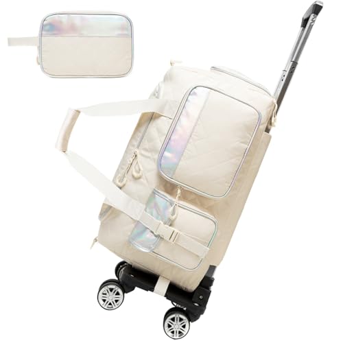 Trolley Reisetasche Mit Rollen Damen Sporttasche Mit Rollen Faltbare Sporttasche Frauen Travel Bag von HTgroce