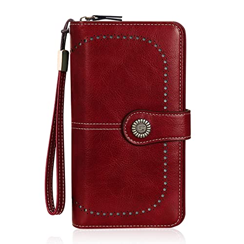 HUA ANGEL RFID Schutz Geldbörse Damen Groß Viele Fächer Portmonnaie Damen PU Leder mit Kartenfächern und Handyfach Portmonee Frauen Geldbeutel für Kreditkarten Barrechnungen von HUA ANGEL