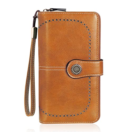 HUA ANGEL RFID Schutz Geldbörse Damen Groß Viele Fächer Portmonnaie Damen PU Leder mit Kartenfächern und Handyfach Portmonee Frauen Geldbeutel für Kreditkarten Barrechnungen von HUA ANGEL