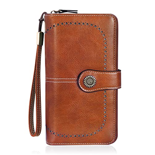 HUA ANGEL RFID Schutz Geldbörse Damen Groß Viele Fächer Portmonnaie Damen PU Leder mit Kartenfächern und Handyfach Portmonee Frauen Geldbeutel für Kreditkarten Barrechnungen von HUA ANGEL