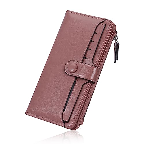 HUA ANGEL Geldbörsen für Damen, gewachstes Echtleder, Clutch, großes Fassungsvermögen, faltbar, lang, schmal, Kreditkartenhalter, Pink von HUA ANGEL