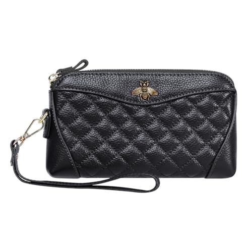 HUA ANGEL Lange Damen Clutch Geldbörse Echtleder Zip Around Portemonnaie Handytasche Damen mit Handy Karten Fächern Elegant Geldbeutel für Party Hochzeit Einkaufen von HUA ANGEL
