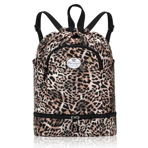 HUA ANGEL Leichter Rucksack Mit Kordelzug Sportrucksack Damen Mit Schuhfach Und Nassfach Wasserdichter Beutel Mit Kordelzug Für Reise Schwimm Training Beach Yoga Basketball FußBall von HUA ANGEL