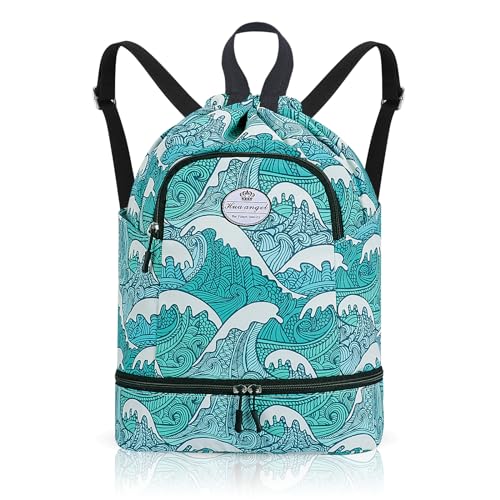 HUA ANGEL Leichter Rucksack Mit Kordelzug Sportrucksack Damen Mit Schuhfach Und Nassfach Wasserdichter Beutel Mit Kordelzug Für Reise Schwimm Training Beach Yoga Basketball FußBall von HUA ANGEL