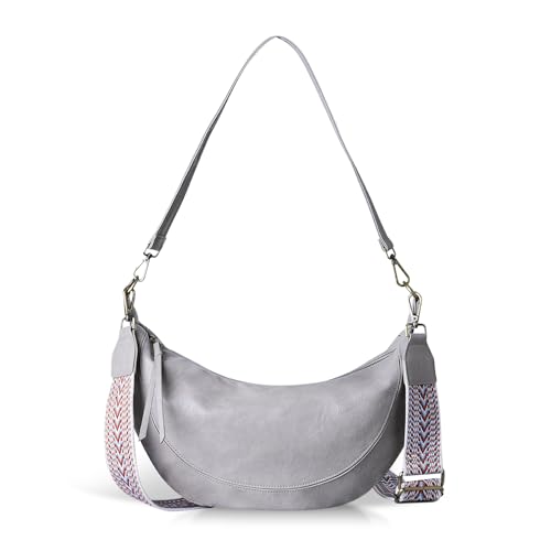 HUA ANGEL Umhängetasche Damen Hobo Tasche PU Leder Große Halbmond Tasche Crossbody Mit Breitem Band Vintage Schultertasche Damen Crossbag Gross Arbeit Shopper von HUA ANGEL