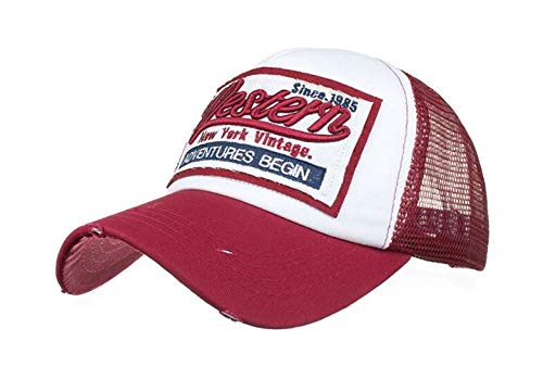 HUA YANG Trucker Caps Herren Baseball Cap Basecap Meshcap Baseballcap mit Baumwolle Frühjahr/Sommer Verstellbar Sport Kappe (Dunkel rot), 56-60, HY-058 von HUA YANG