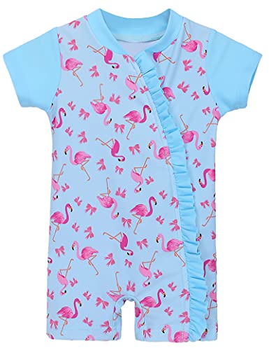 HUAANIUE 1-Teiliger Badeanzug Mädchen Baby Anti-UV UPF 50+ Baby Mädchen Einteiliger Badeanzug mit Reißverschluss Langen Ärmeln 1 Monat-6 Jahre (S257-Hell Blau, 1 Monat-5 Monate) von HUAANIUE