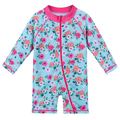 HUAANIUE 1-Teiliger Badeanzug Mädchen Baby Anti-UV UPF 50+ Baby Mädchen Einteiliger Badeanzug mit Reißverschluss Langen Ärmeln 1 Monat-6 Jahre (S308-Volle Kleine Blume, 3-4 Jahre) von HUAANIUE