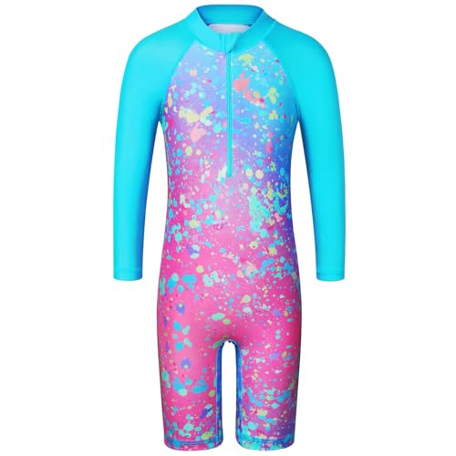 HUAANIUE 1-Teiliger Badeanzug Mädchen Kinder Anti-UV UPF 50+ Kinder Mädchen Einteiliger Badeanzug Langen Ärmeln mit Reißverschluss 2-14 Jahre (S403-Blaue Punkte, 5-6 Jahre) von HUAANIUE