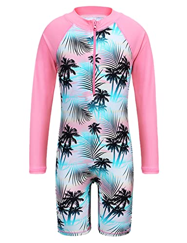 HUAANIUE 1-Teiliger Badeanzug Mädchen Kinder Anti-UV UPF 50+ Kinder Mädchen Einteiliger Badeanzug Langen Ärmeln mit Reißverschluss 2-14 Jahre (S291-Grün Rosa, 4-5 Jahre) von HUAANIUE