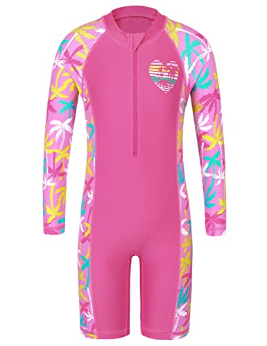 HUAANIUE 1-Teiliger Badeanzug Mädchen Kinder Anti-UV UPF 50+ Kinder Mädchen Einteiliger Badeanzug Langen Ärmeln mit Reißverschluss 2-14 Jahre (S403-KaKao Baum, 2-3 Jahre) von HUAANIUE