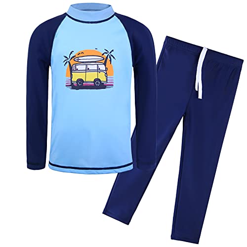 HUAANIUE Jungen Kinder Badeanzug 2-Teiliger Anti-UV UPF 50+ Kinder Jungen Strand Badeanzug Lang und Kurz 3-12 Jahre (S247-Blau Auto, 4-5 Jahre) von HUAANIUE