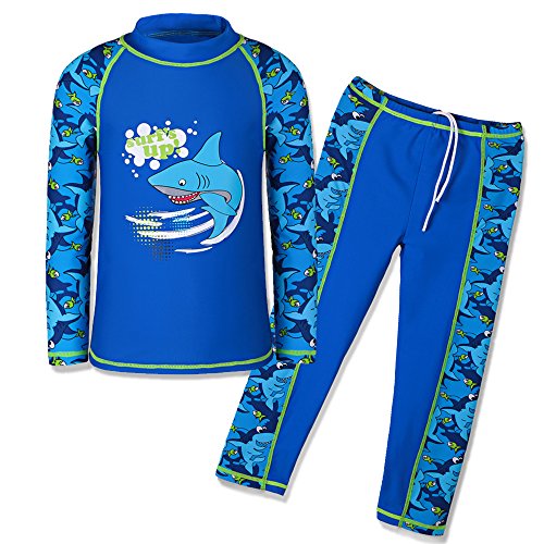 HUAANIUE Jungen Kinder Badeanzug 2-Teiliger Anti-UV UPF 50+ Kinder Jungen Strand Badeanzug Lang und Kurz 3-12 Jahre (S247-Blau Marine, 3 Jahre) von HUAANIUE