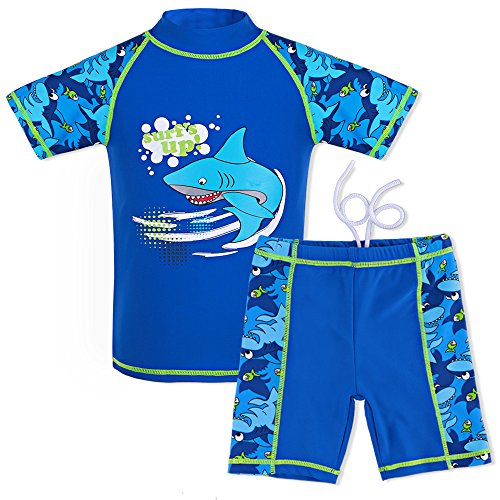 HUAANIUE Jungen Kinder Badeanzug 2-Teiliger Anti-UV UPF 50+ Kinder Jungen Strand Badeanzug Lang und Kurz 3-12 Jahre (S249-Blau Marine, 3-4 Jahre) von HUAANIUE